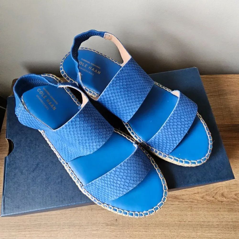 NEW IN BOX COLE HAAN CLOUDFEEL ESPADRILLE SANDALS BRIGHT COBALT SNAKE PATTERN 9B